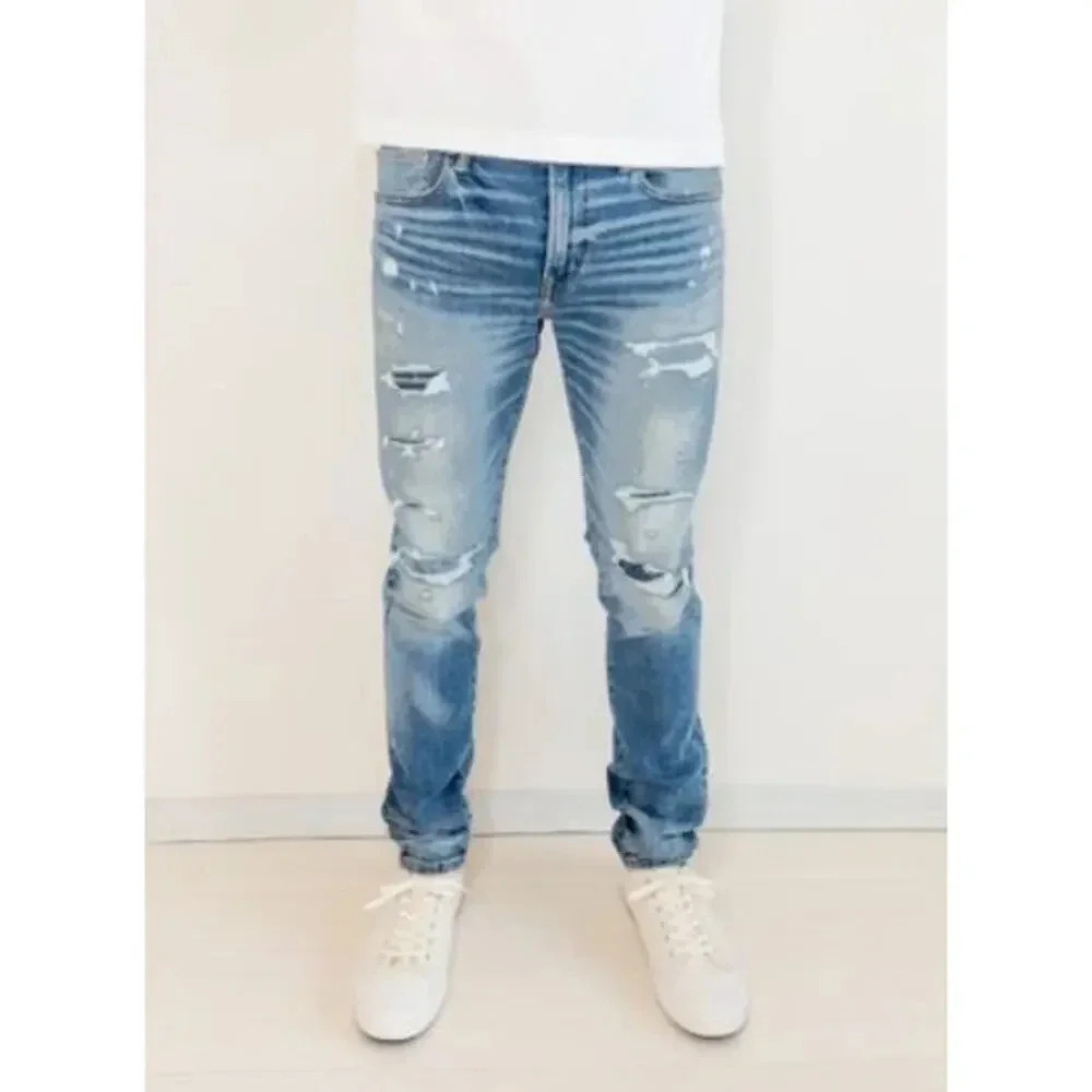 NWOT American Eagle Straight Jeans Next Level Airflex Distressed Blue Mens 30X34
